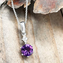 Gorgeous Amethyst and Four Diamond Drop Pendant and Chain