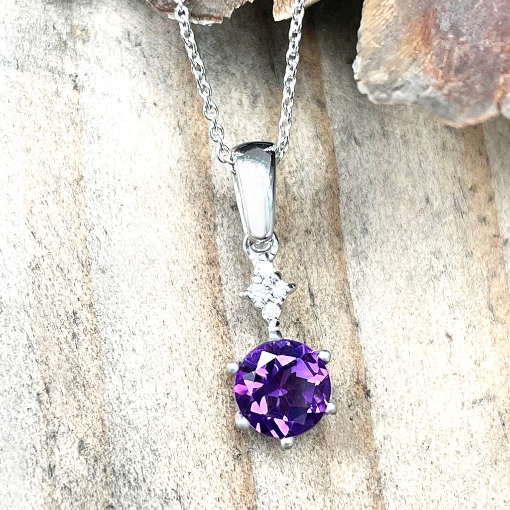 Gorgeous Amethyst and Four Diamond Drop Pendant and Chain