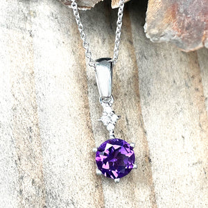 Gorgeous Amethyst and Four Diamond Drop Pendant and Chain