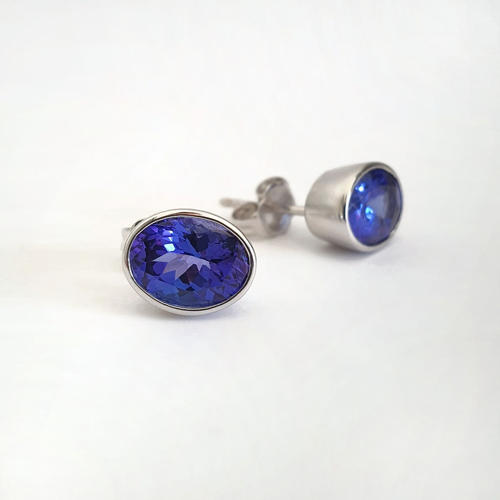 Gorgeous Bezel Set Oval Cut Tanzanite Studs