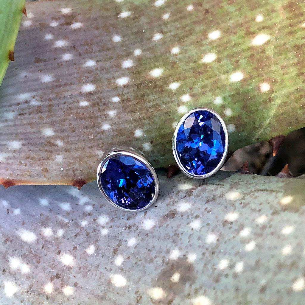 Gorgeous Bezel Set Oval Cut Tanzanite Studs