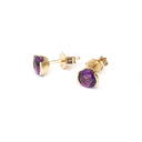 Gorgeous Half Bezel Yellow Gold Round Amethyst Studs