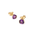 Gorgeous Half Bezel Yellow Gold Round Amethyst Studs