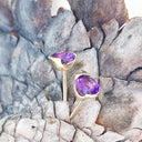 Gorgeous Half Bezel Yellow Gold Round Amethyst Studs