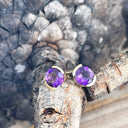 Gorgeous Half Bezel Yellow Gold Round Amethyst Studs