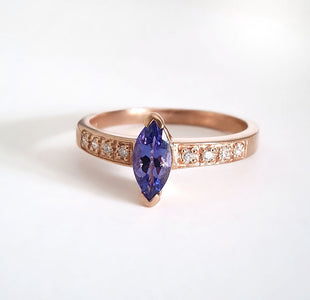 Gorgeous Marquise Tanzanite and Diamond Shouldered Rose Gold