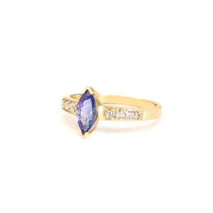 Gorgeous Marquise Tanzanite and Diamond Shouldered Yellow Gold Ring