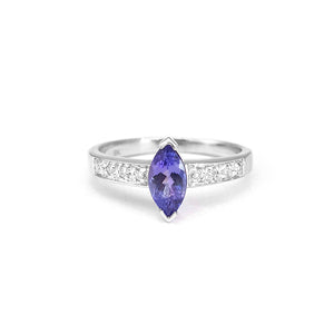 Gorgeous Marquise Tanzanite and Diamond Shouldered White Gold Ring