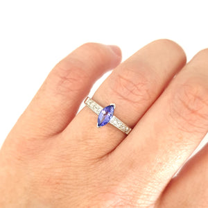 Gorgeous Marquise Tanzanite and Diamond Shouldered White Gold Ring