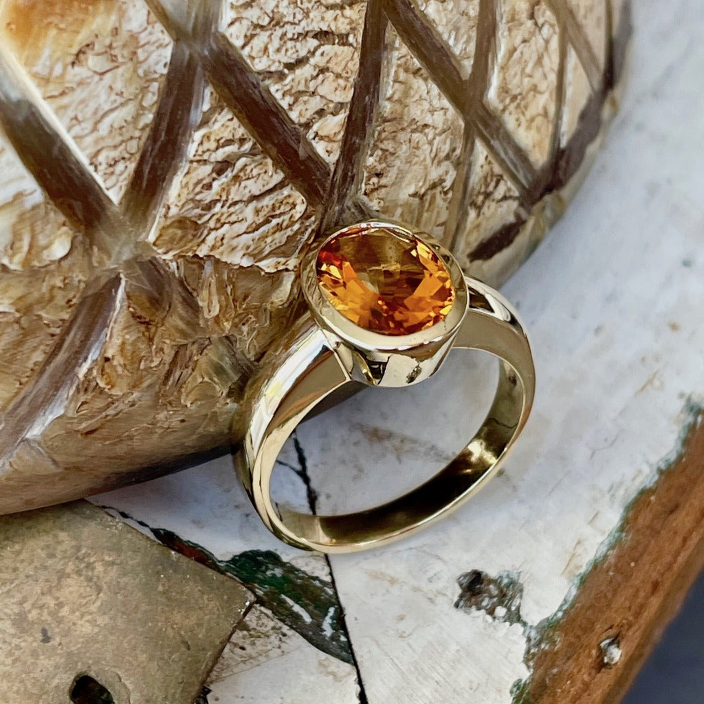 Gorgeous Oval Citrine Bezel Set Yellow Gold Ring