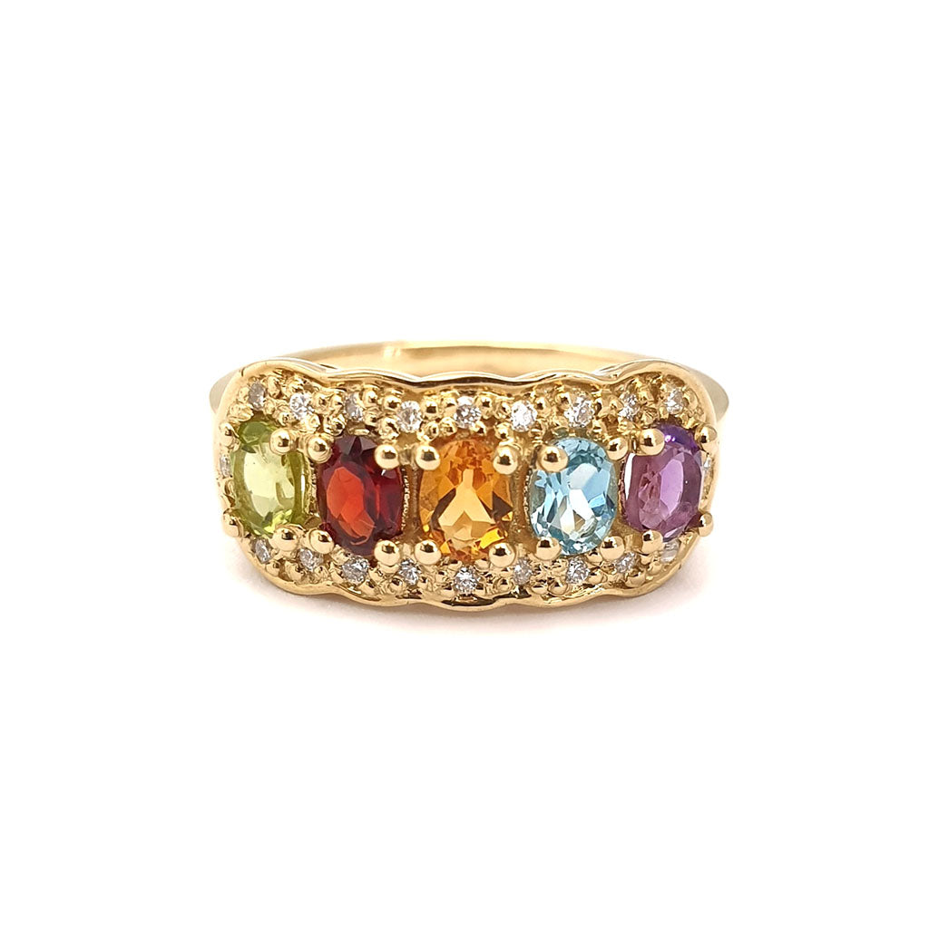  Gorgeous Rainbow Yellow Gold and Diamond Ring