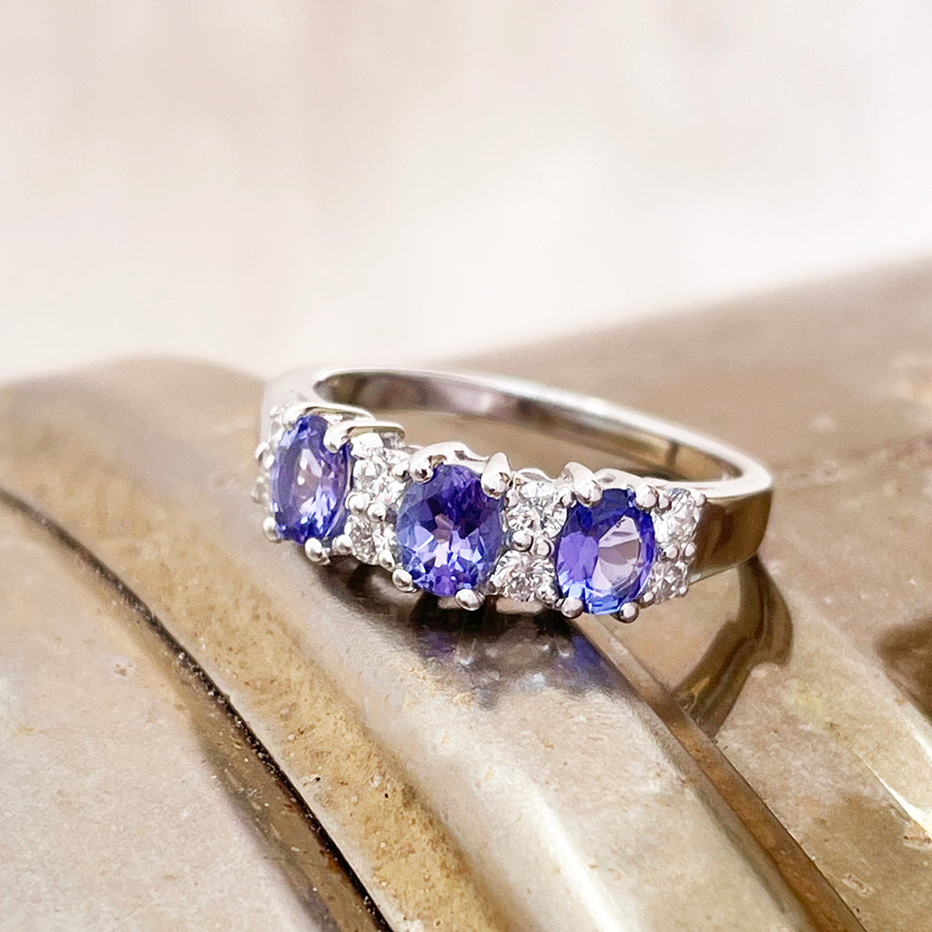 Gorgeous Trilogy Oval Tanzanite and Diamond Accent Ring