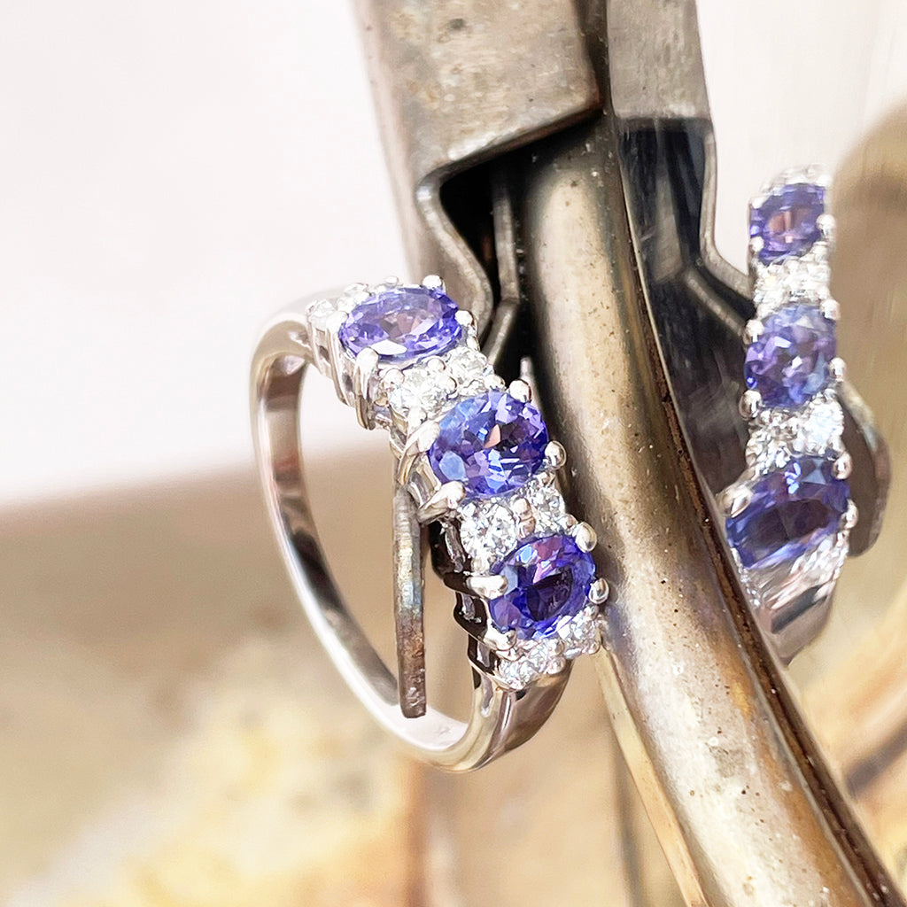 Gorgeous Trilogy Oval Tanzanite and Diamond Accent Ring