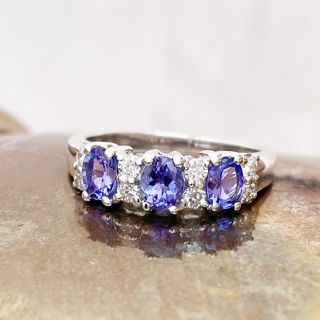 Gorgeous Trilogy Oval Tanzanite and Diamond Accent Ring