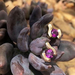 Grape Garnet and Yellow Gold Swish Studs