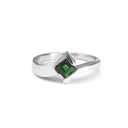 Green Square Cut Tourmaline and White Gold Ring