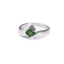 Green Square Cut Tourmaline and White Gold Ring