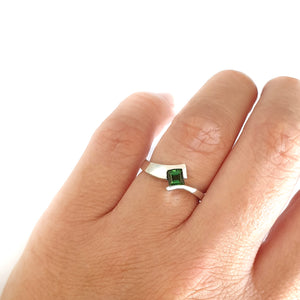 Green Square Cut Tourmaline and White Gold Ring