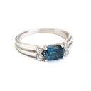 Grooved Band Oval London Blue Topaz with Diamond Accent Ring