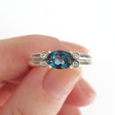 Grooved Band Oval London Blue Topaz with Diamond Accent Ring