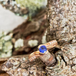 Half Bezel Twist Tanzanite and Playful Diamond Shoulder Rose Gold Ring