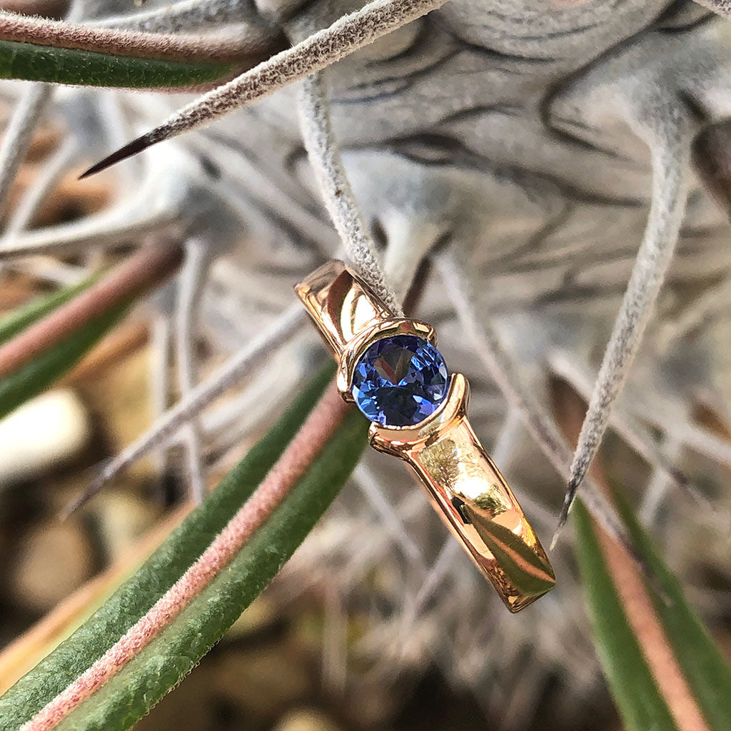 Half Bezel Round Cut Tanzanite Ring Afrogem Jewellers