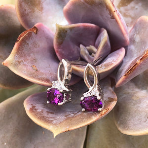 Half Bow Grape Garnet and Diamond Earrings
