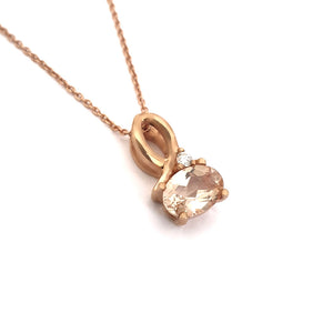 Half Bow Oval Cut Morganite and Diamond Rose Gold Pendant