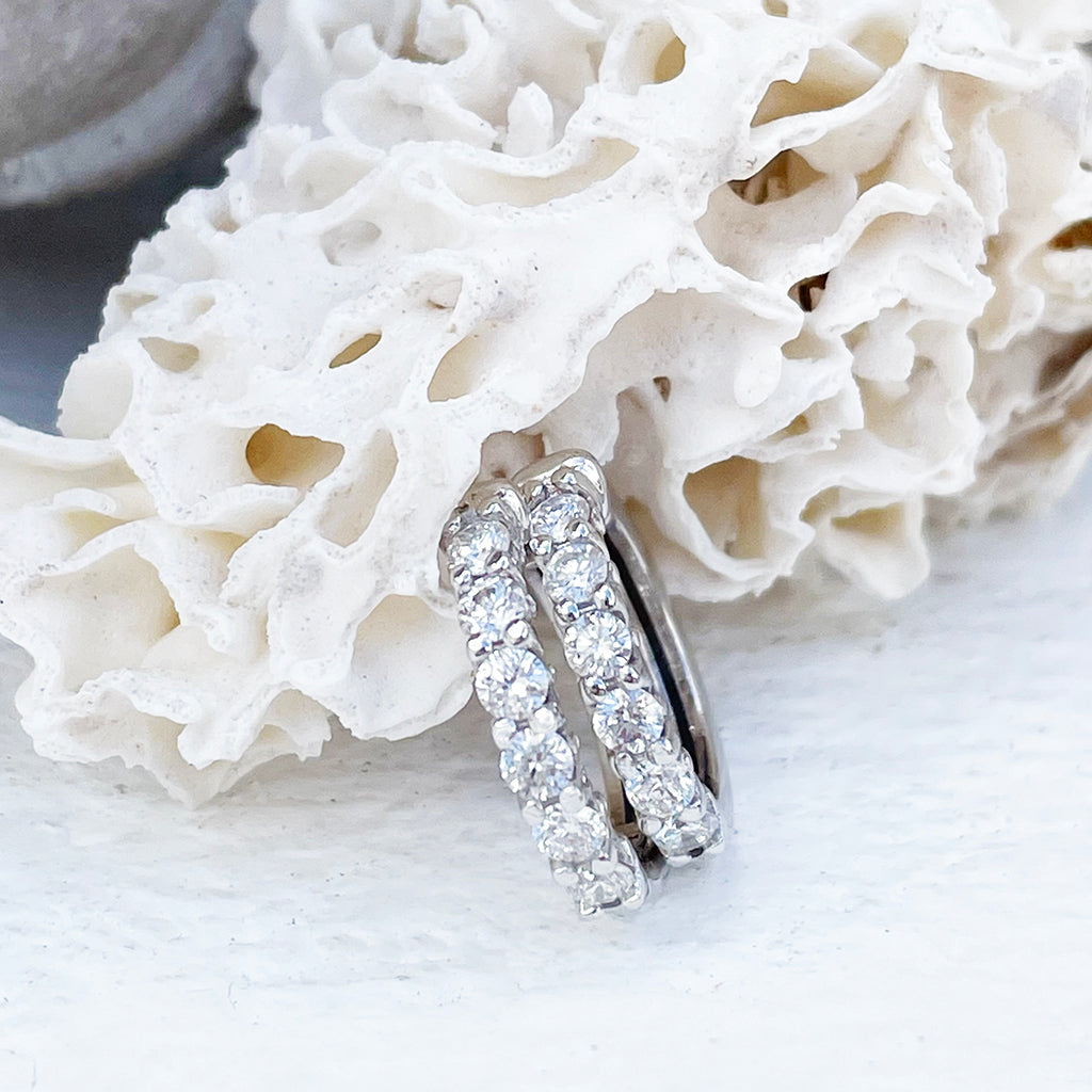 Half Eternity White Diamond Hoop White Gold Earrings