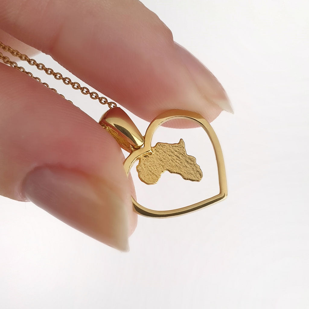 Hammered Matt Africa in a Gold Heart Pendant