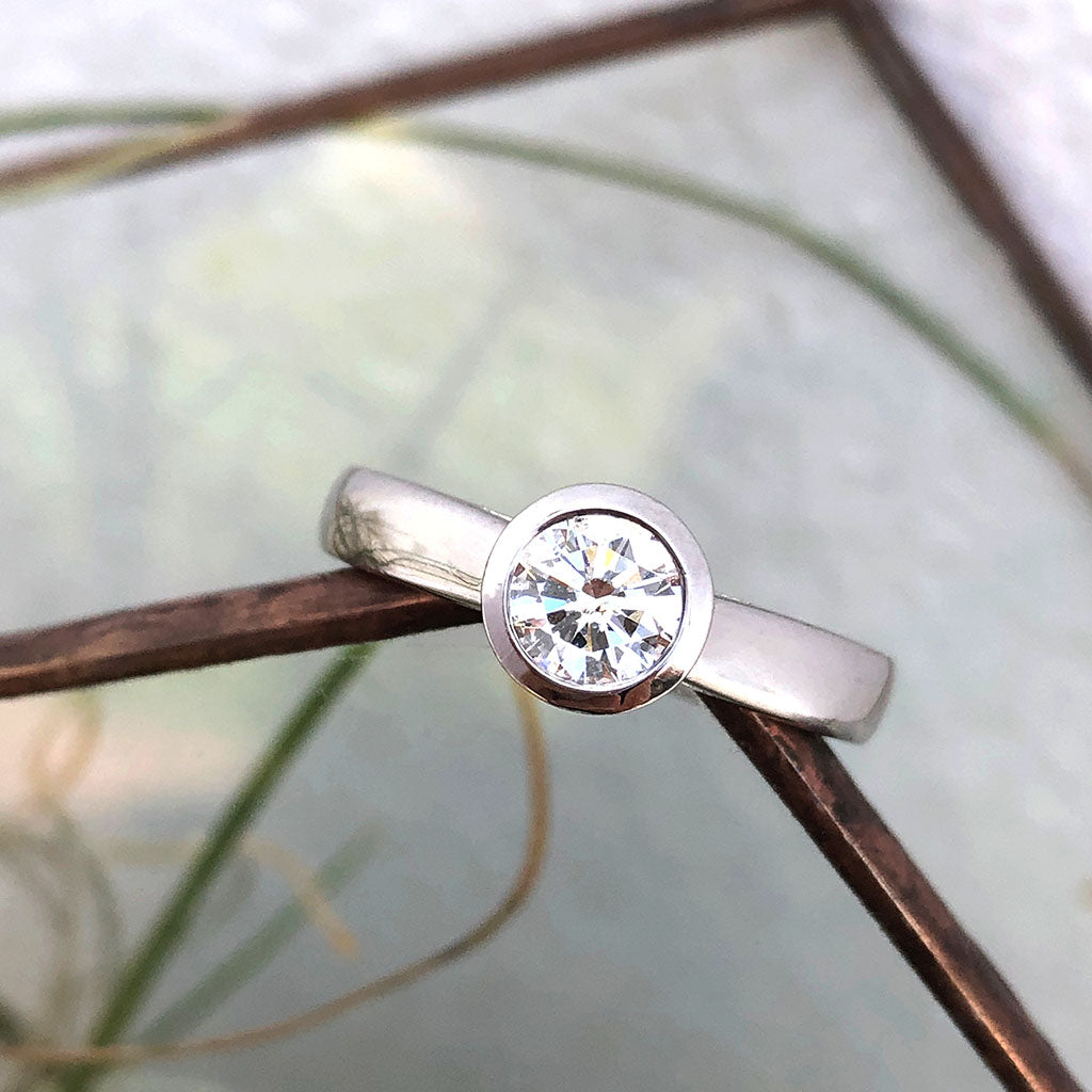 Hand Crafted Bezel Set Solitaire Diamond Ring