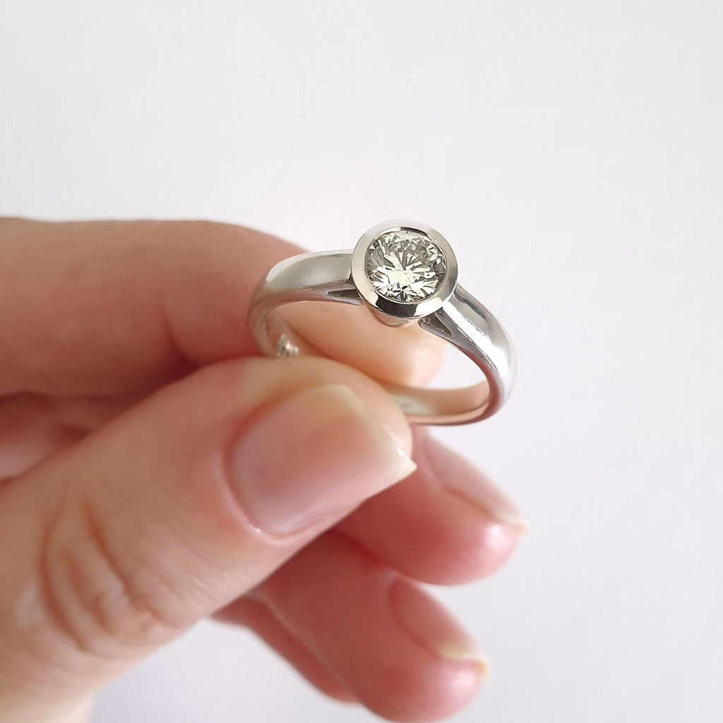 Hand Crafted Bezel Set Solitaire Diamond Ring