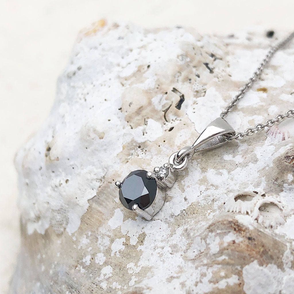 Hand Crafted Black and White Diamond Drop Pendant