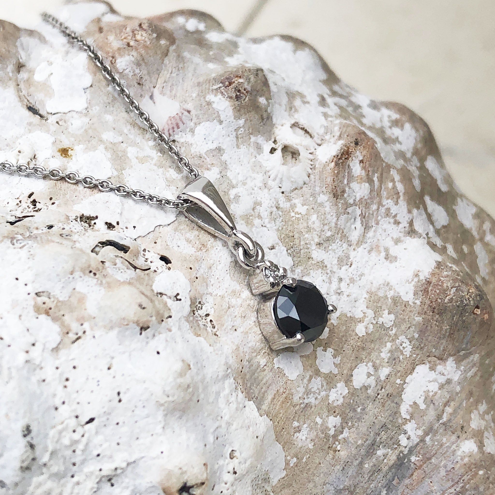 Hand Crafted Black and White Diamond Drop Pendant