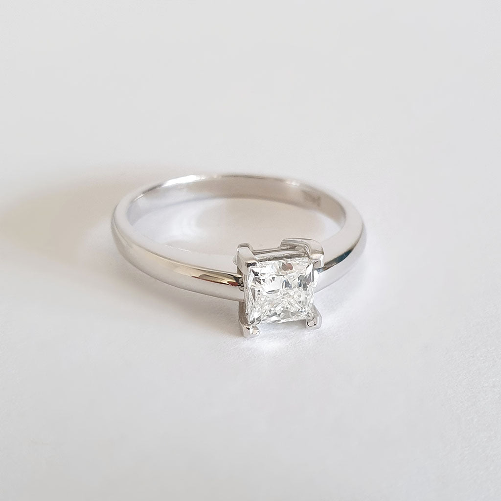 Hand Crafted Princess Cut Solitaire Diamond Ring