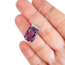 Handcrafted Cushion Cut Amethyst and Diamond Pendant and Chain