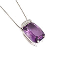 Handcrafted Cushion Cut Amethyst and Diamond Pendant and Chain
