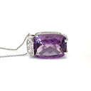 Handcrafted Cushion Cut Amethyst and Diamond Pendant and Chain
