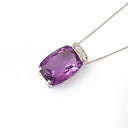 Handcrafted Cushion Cut Amethyst and Diamond Pendant and Chain