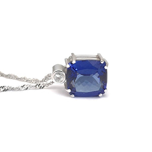 Handcrafted Cushion Cut Tanzanite Pendant with Tube Set Diamond Accent