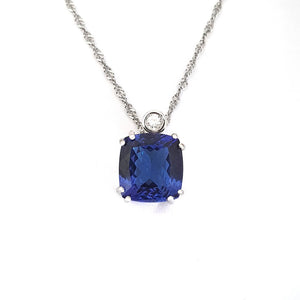 Handcrafted Cushion Cut Tanzanite Pendant with Tube Set Diamond Accent