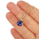 Handcrafted Cushion Cut Tanzanite Yellow Gold Pendant with Diamond Bale Detail