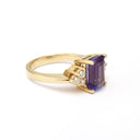 Handcrafted Emerald Cut Tanzanite Ring with Trilogy Diamond Accent
