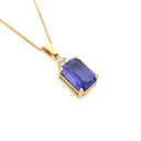 Handcrafted Emerald Cut Tanzanite Yellow Gold Pendant with Diamond Trilogy Detail