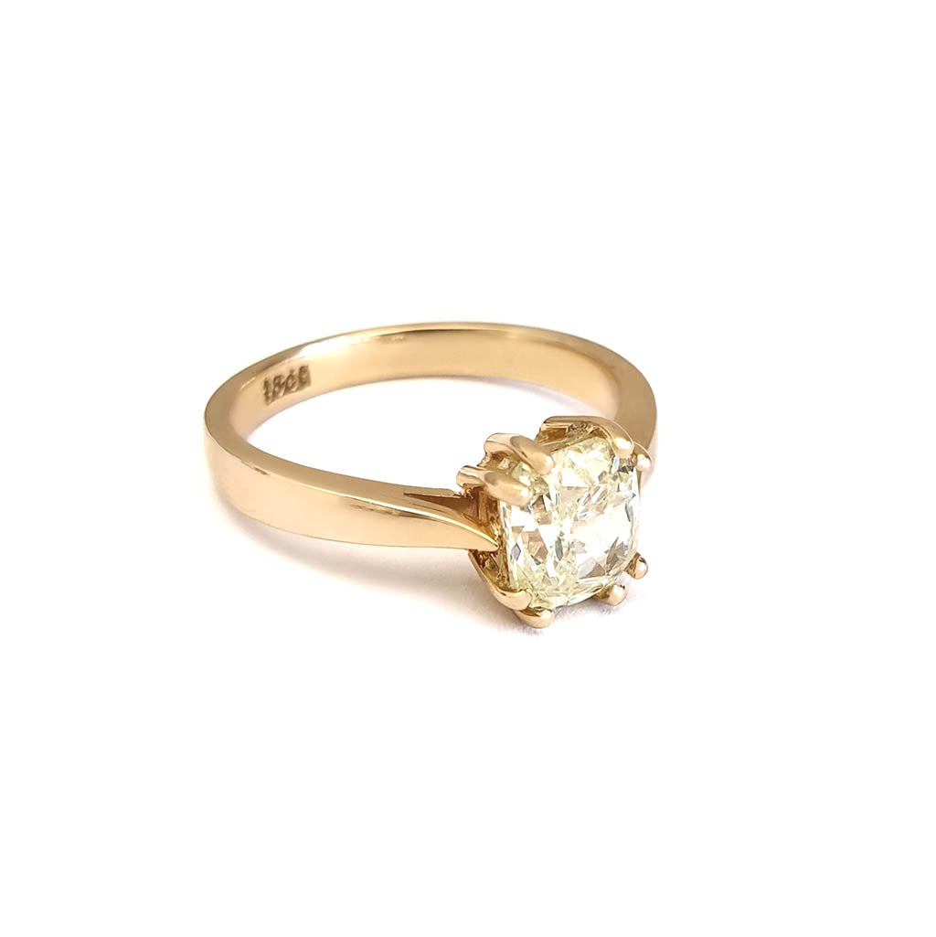 Handcrafted Fancy Light Green-Yellow Diamond Solitaire Ring