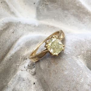 Handcrafted Fancy Light Green-Yellow Diamond Solitaire Ring