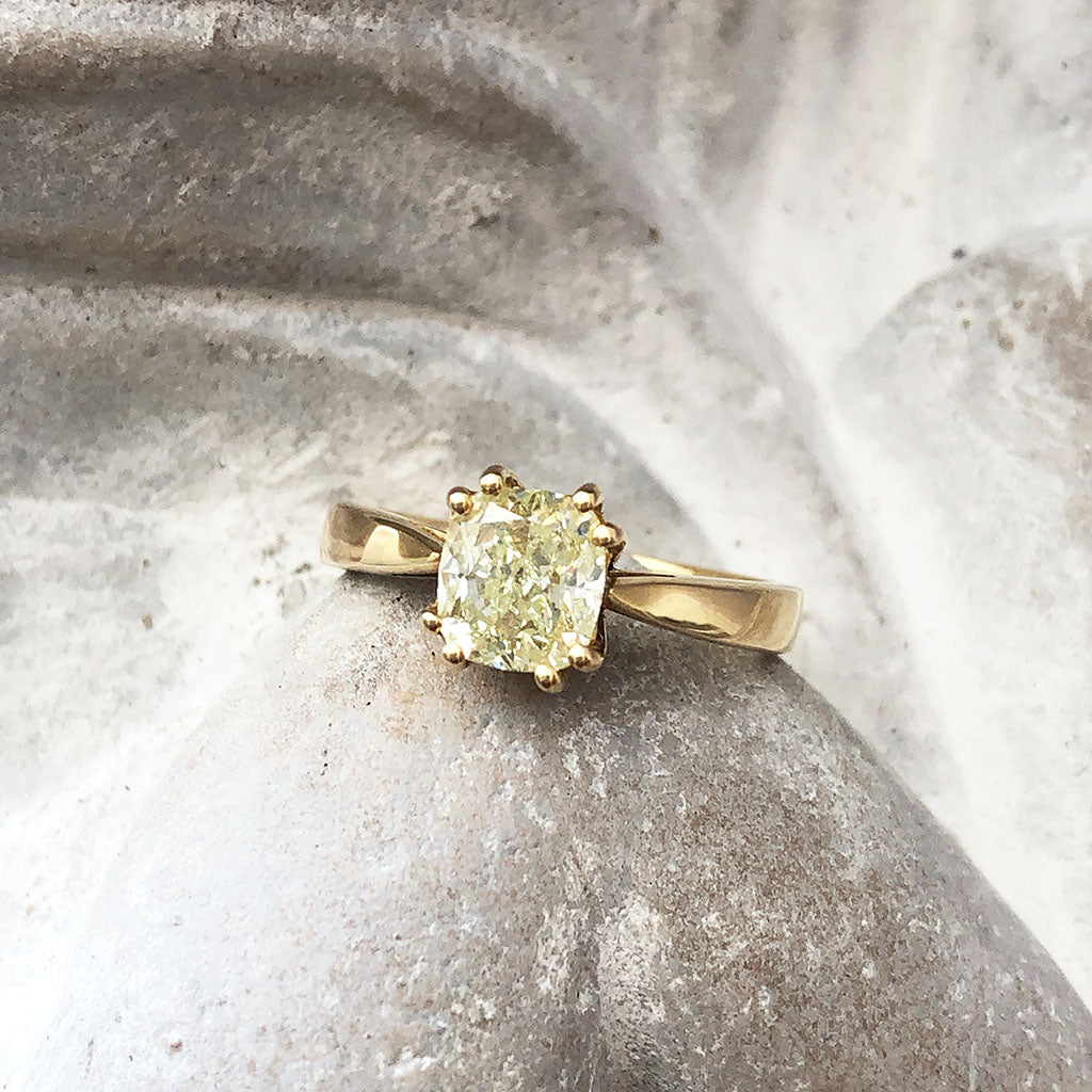 Handcrafted Fancy Light Green-Yellow Diamond Solitaire Ring