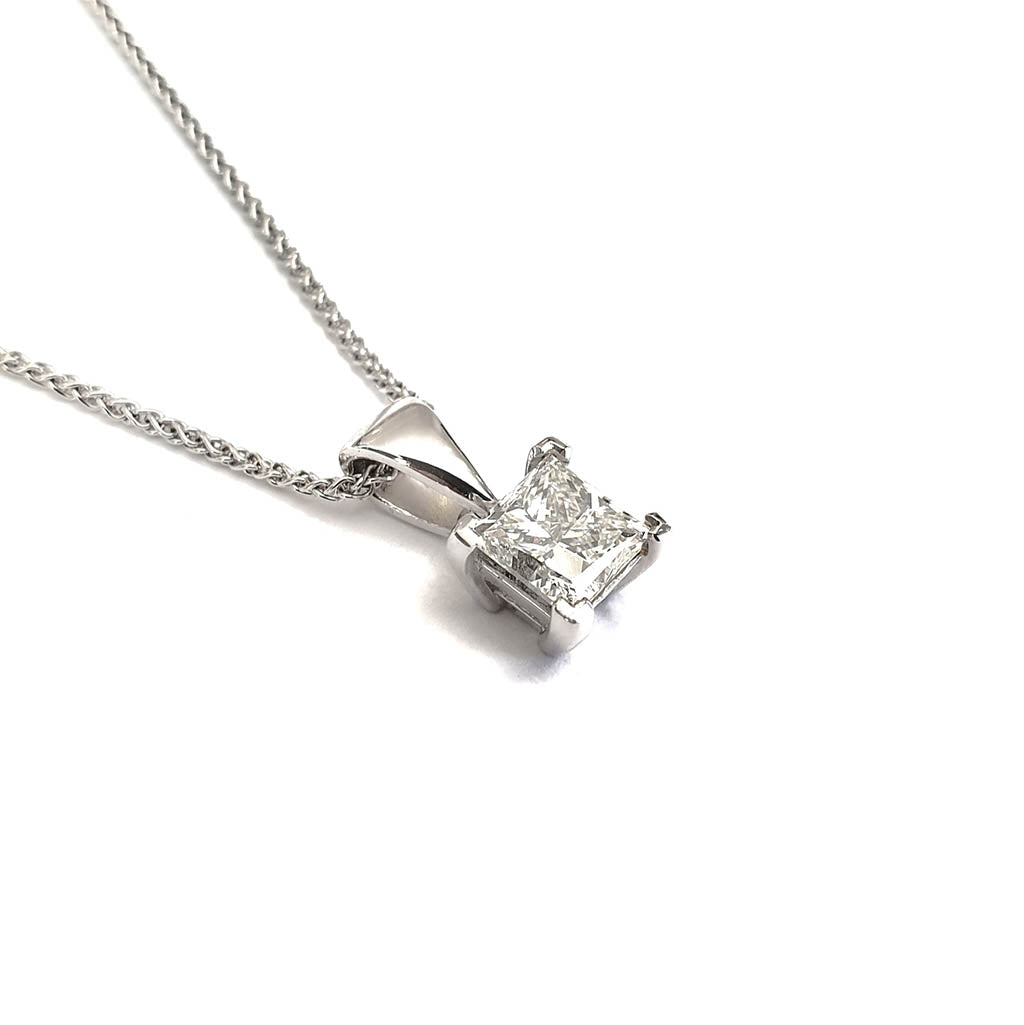 Handcrafted Four Claw Princess Cut Solitaire Diamond Pendant 