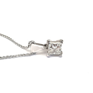 Handcrafted Four Claw Princess Cut Solitaire Diamond Pendant 