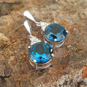 Handcrafted London Blue Topaz and Diamond Earrings